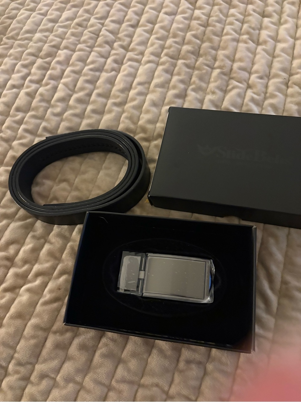 Men's Black Reversible Dress Belt with Automatic Buckle